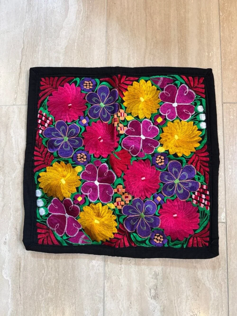 Authentic Mexican Embroidered Throw Pillow Covers 19.5” Square